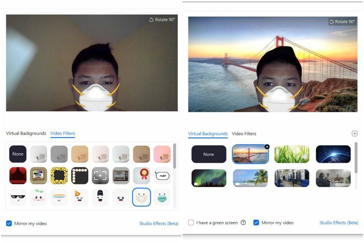 Cara memilih deretan filter wajah unik di Zoom.