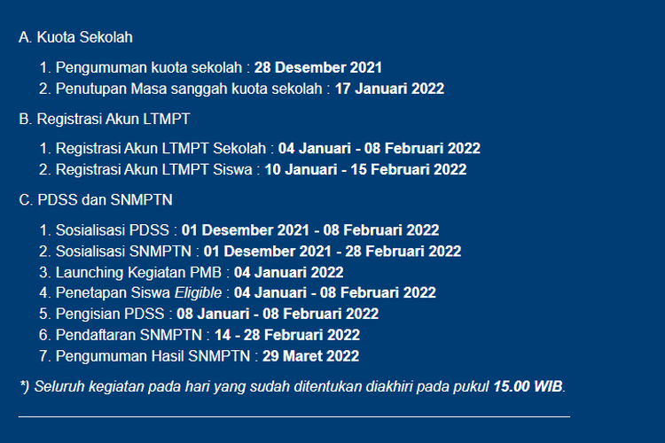 Jadwal SNMPTN 2022 terbaru dari LTMPT