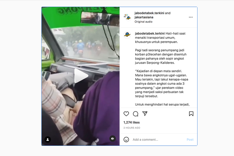 Beredar video di media sosial yang memperlihatkan seorang perempuan diduga mengalami pelecehan seksual saat naik angkutan kota (angkot).
