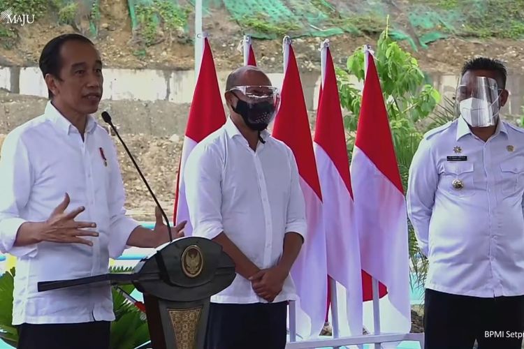 Foto tangkapan layar Presiden Joko Widodo meresmikan Bendungan Napun Gette di Kabupaten Sikka, Nusa Tenggara Timur (NTT), Selasa (23/2/2021). 