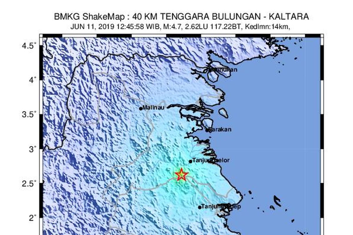 Peta guncangan gempa Kalimantan Utara