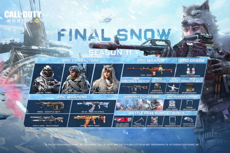 Konten Battle Pass baru di Season 11 Call of Duty Mobile bertema Final Snow.