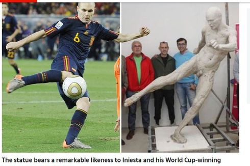 Patung Andres Iniesta Cetak Gol Piala Dunia 2010 Tak Sempurna karena Telanjang