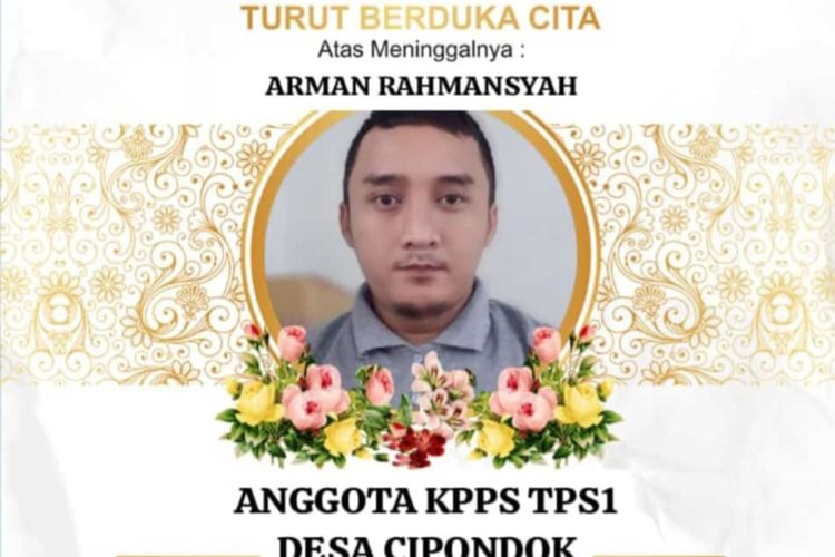 Anggota KPPS Cipondok, Sukaresik, Kabupaten Tasikmalaya, Jawa Barat, yang meninggal dunia saat penghitungan suara di TPS, Rabu (14/2/2024).