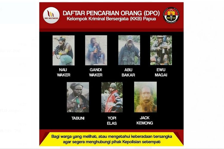 Polda Papua merilis DPO kelompok bersenjata di Papua.