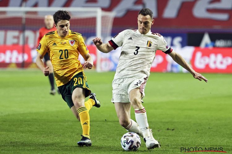 Bek timnas Belgia Thomas Vermaelen (3) tampil dalam laga kualifikasi Piala Dunia 2022 zona Eropa melawan Wales pada Kamis (25/3/2021).