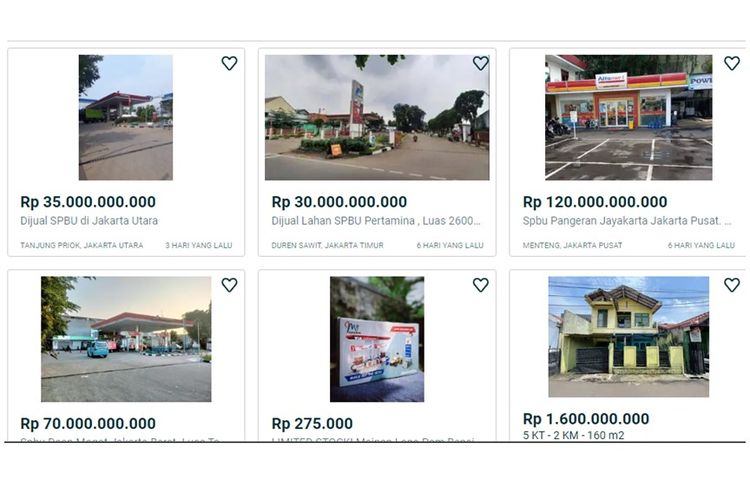 Tangkapan layar SPBU dijual di marketplace