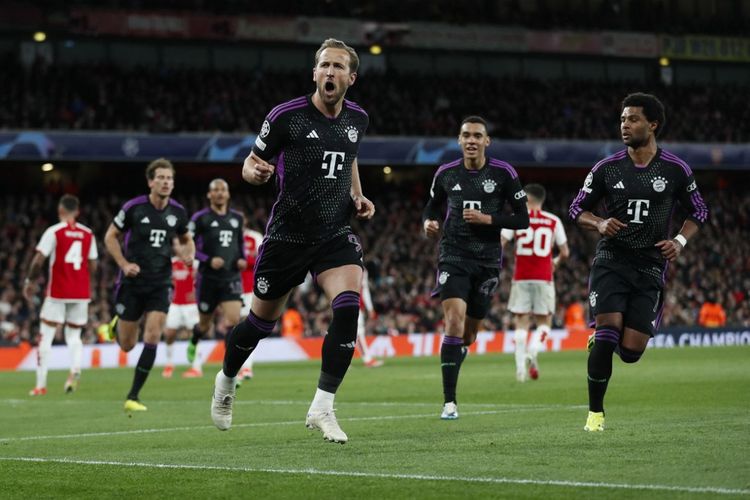 Penalti Harry Kane membawa Bayern Muenchen unggul 2-1 atas Arsenal pada laga leg pertama perempat final Liga Champions di Emirates, pada Rabu (10/4/2024) dini hari WIB.