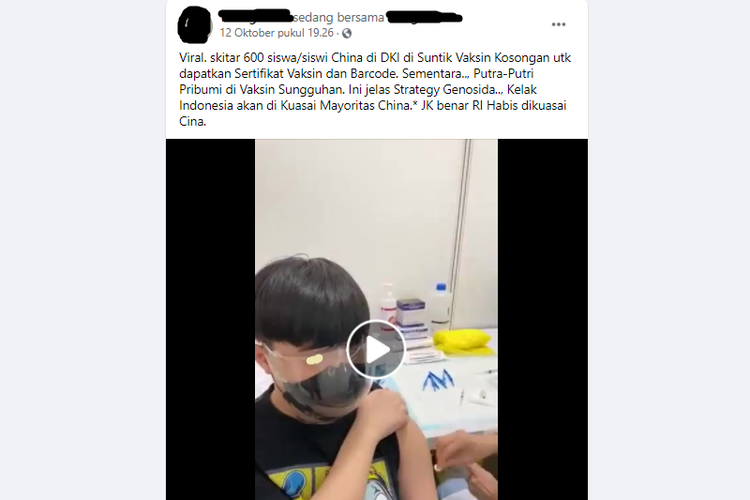 Tangkapan layar informasi mengenai 600 pelajar disebut disuntik vaksin kosongan di wilayah DKI Jakarta