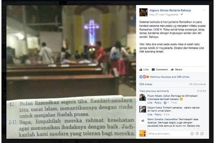 Doa Umat Kristiani Yogya Untuk Saudara/i Muslim Di Bulan Ramadhan