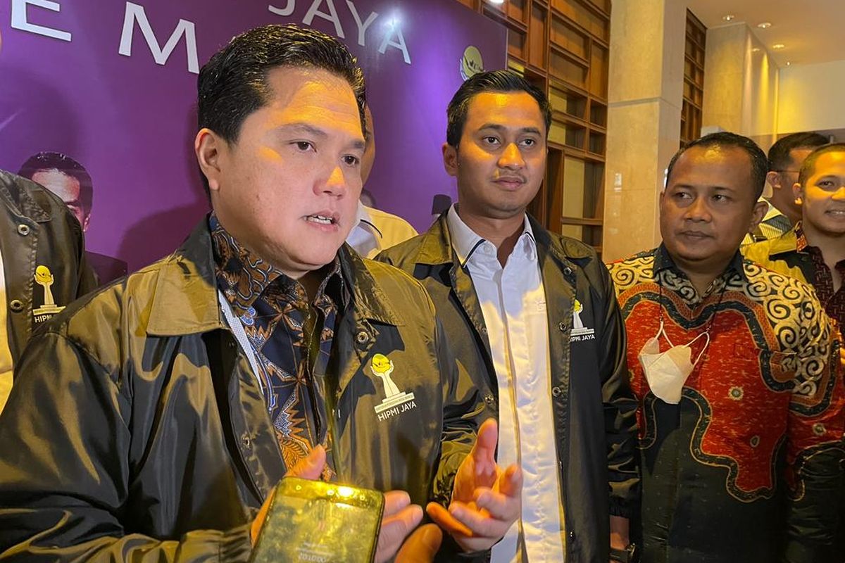 Menteri BUMN Erick Thohir dan Ketua Umum BPD HIPMI Jaya Sona Maesana dalam Pendidikan dan Pelatihan Daerah (Diklatda) HIPMI 