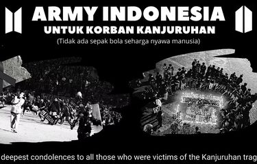 Fanbase boy group BTS di Indonesia, ARMY Indonesia, menggalang dana untuk membantu para korban tragedi Kanjuruhan.
