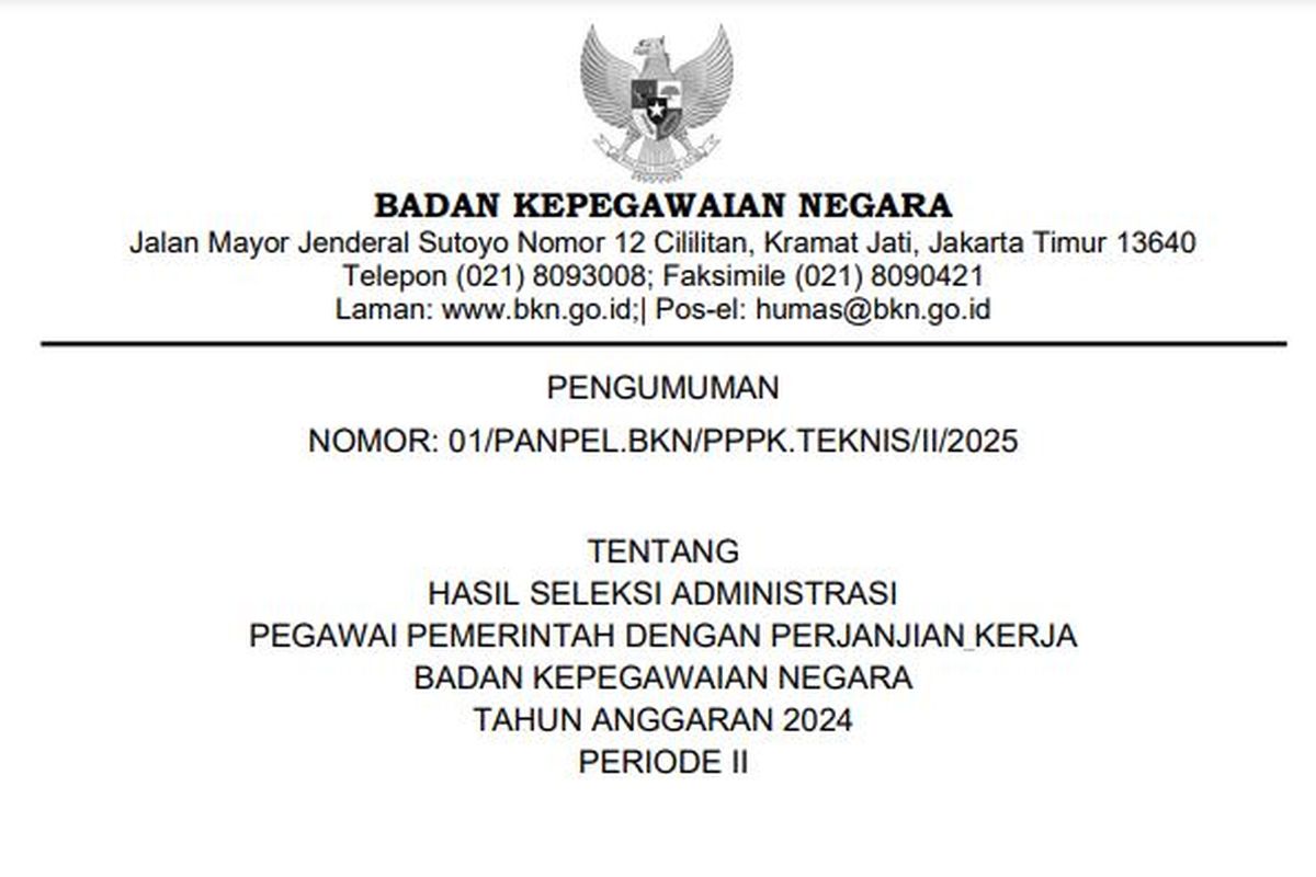 Link download PDF pengumuman hasil Seleksi Administrasi PPPK 2024 Tahap 2.
