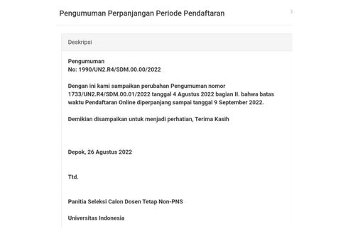 UI Buka Lowongan Dosen Non PNS, Diperpanjang Hingga 9 September 2022