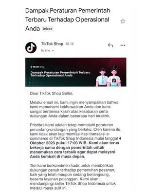 Isi e-mail TikTok ke penjual TikTok Shop