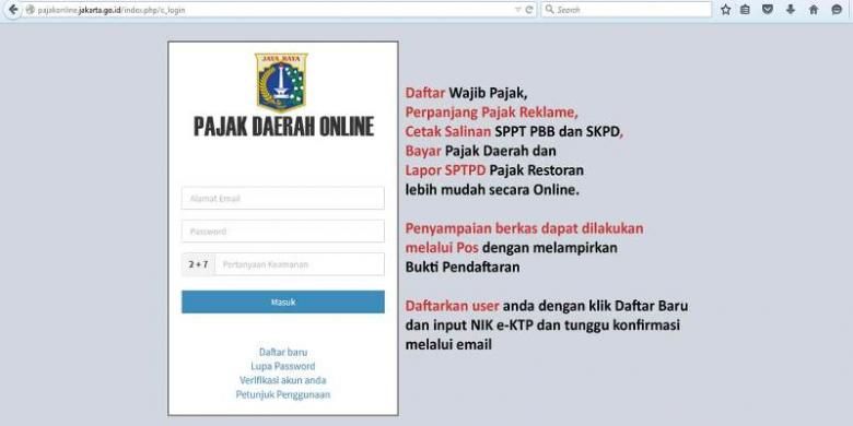 Para wajib pajak cukup membuka situs pajak online yang bisa diakses di pajakonline.jakarta.go.id dan mendaftar.  