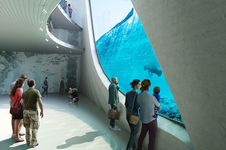 Desain observatorium laut Australia di ujung Busselton Jetty bernama Australian Underwater Discovery Centre (Baca Architects).