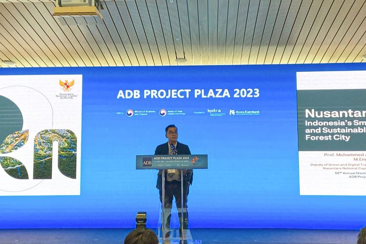 Deputi Bidang Transformasi Hijau dan Digital Otorita IKN Mohammed Ali Berawi perkenalkan proyek Ibu Kota Nusantara pada acara Global Project Plaza 2023 dalam rangkaian acara 56th Asian Development Bank (ADB) Annual Meeting di Incheon, Korea Selatan, pada Kamis (4/5/2023).
