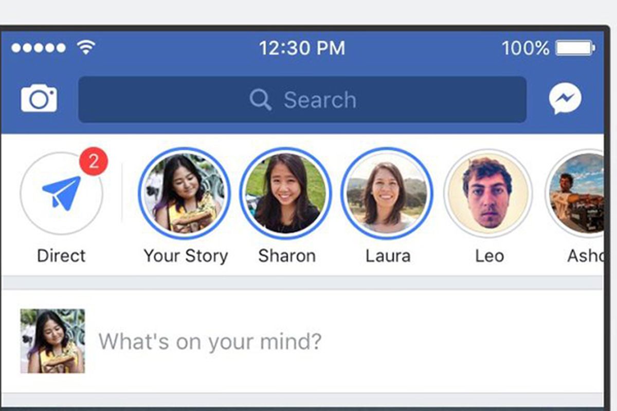 Fitur Facebook Stories di deretan atas timeline Facebook.