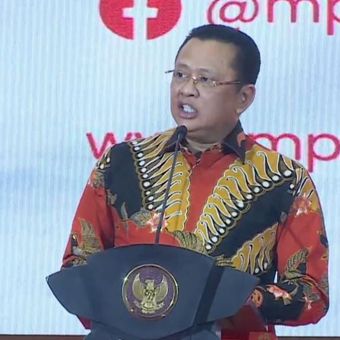 Tangkapan layar Ketua MPR Bambang Soesatyo atau Bamsoet saat berpidato di acara Hari Konstitusi dan HUT ke-78 MPR RI, di Gedung MPR/DPR, Senayan, Jakarta, Jumat (18/8/2023).