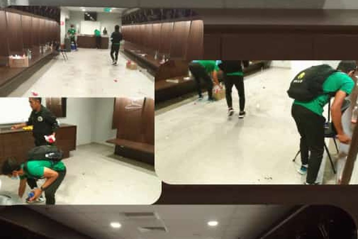 Kondisi ruang ganti timnas Indonesia usai laga kontra Malaysia di National Stadium, Singapura, pada laga Grup B Piala AFF 2020, Minggu (19/12/2021).