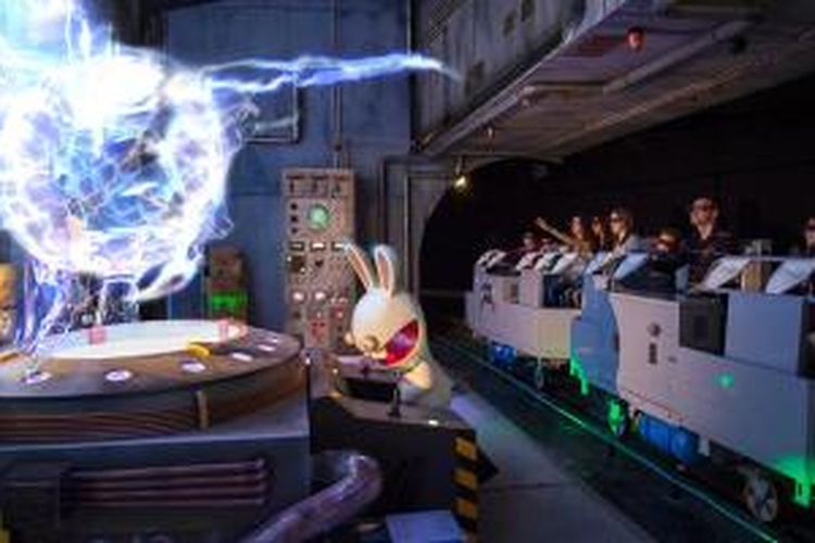 Wahana Rabbids Time Machine di taman hiburan Perancis