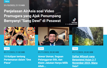 Berita terpopuler kanal Tren 1-2 November 2023.