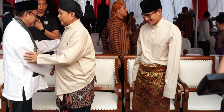 Calon presiden dan wakil presiden Prabowo Subianto dan Sandiaga Uno di Monas, Jakarta, Minggu (23/9/2018).