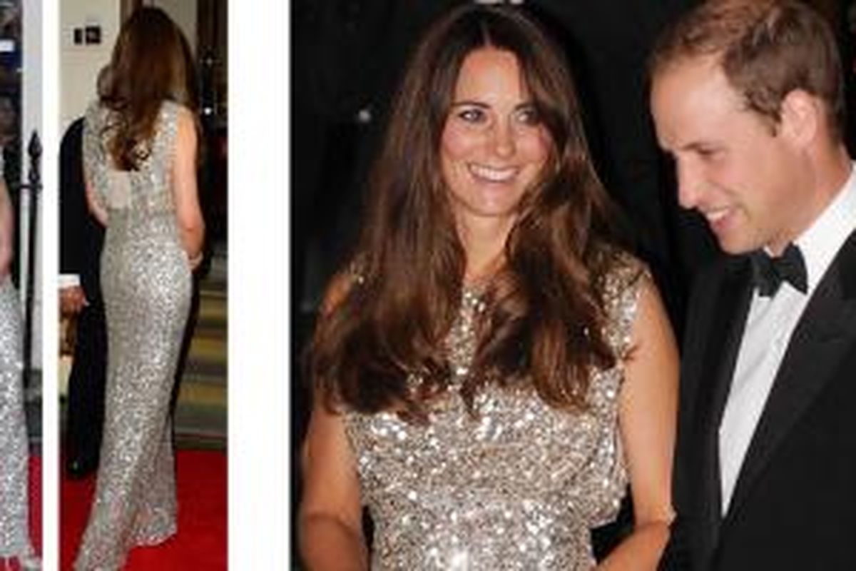 Kate Middleton menggunakan gaun perak karya Jenny Packham