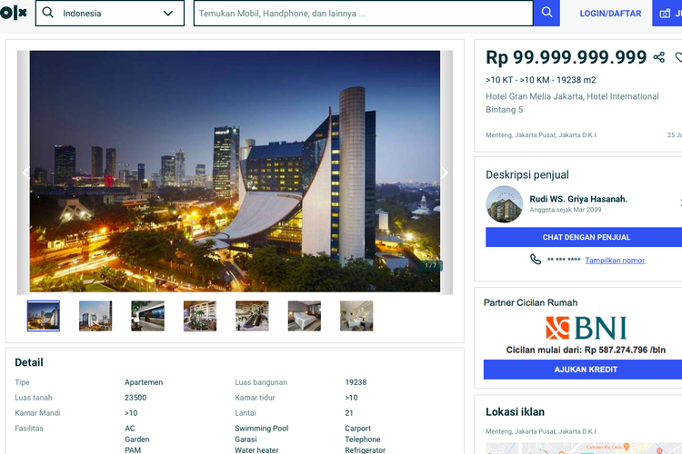 Iklan Hotel Gran Melia Jakarta Dijual