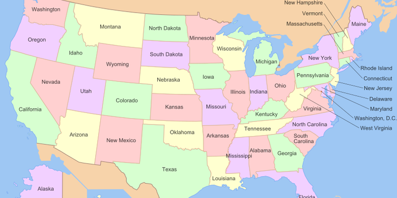 Ilustrasi peta Amerika Serikat. [Via Wikipedia.org]