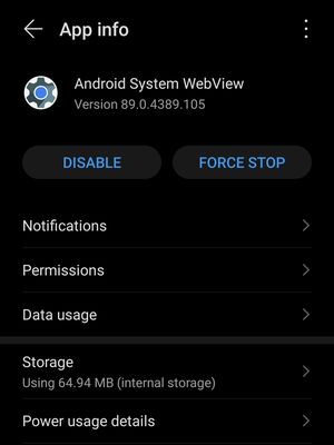 Android System Webview versi 89.0.4389.105 yang sudah berisi perbaikan dari Google untuk aplikasi yang sering crash