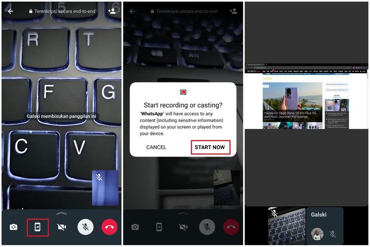 Cara share screen di WhatsApp untuk rapat online tanpa link Zoom.