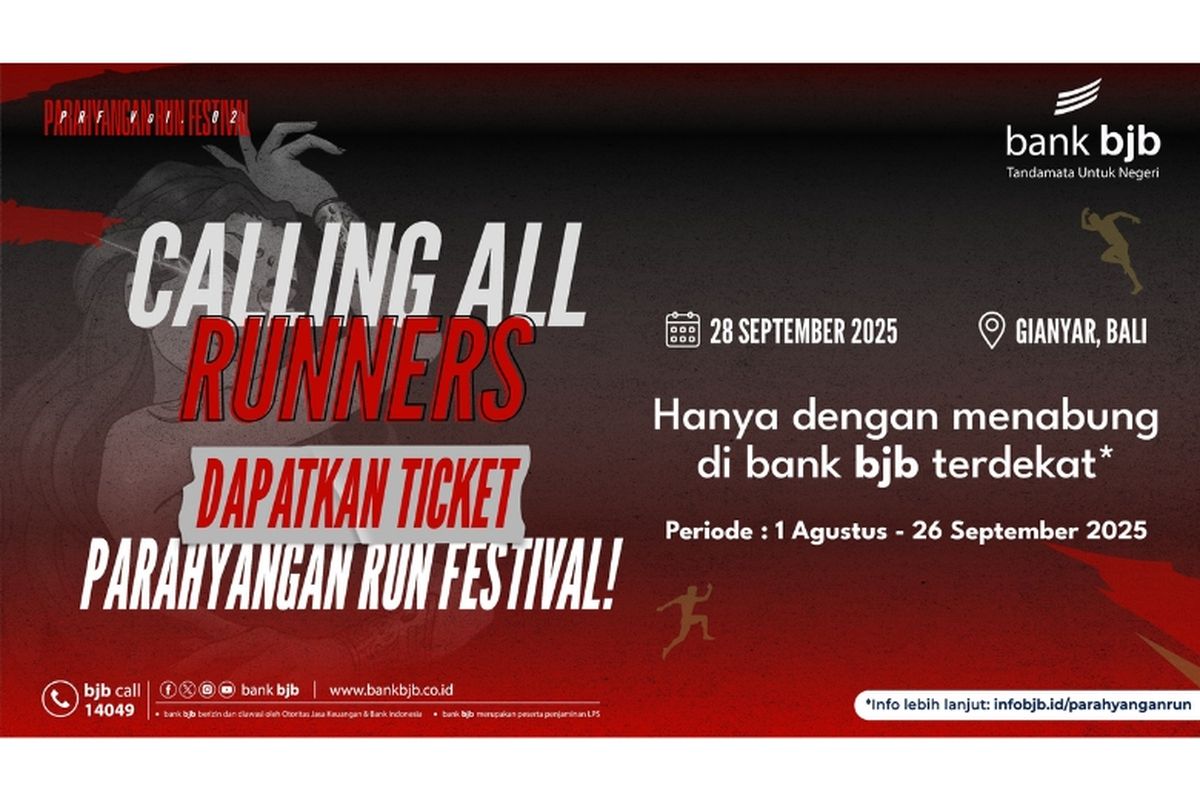 Ada penawaran slot gratis Parahyangan Run 2025 dari Bank BJB. Caranya mudah, cukup buka tabungan bjb Tandamata atau bjb Tandamata Berjangka. Slot terbatas. Yuk buruan. 