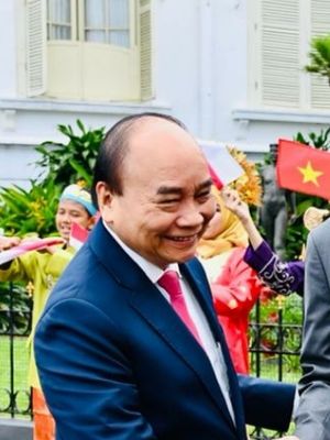 Presiden Vietnam Nguyen Xuan Phuc di Istana Kepresidenan Bogor, Jawa Barat, Jumat (22/12/2022).