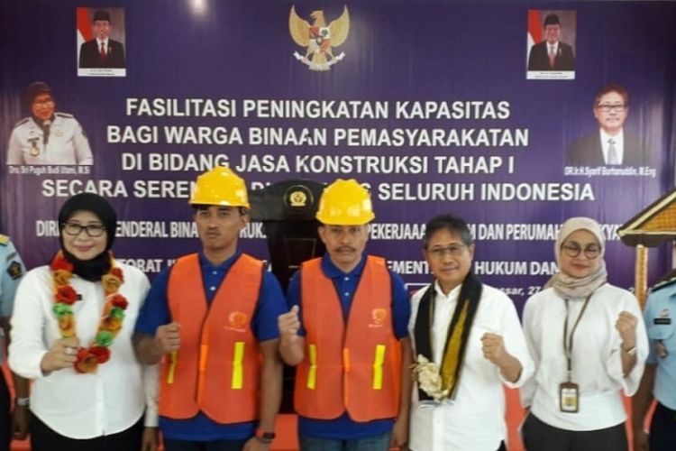 Kegiatan Fasilitasi Peningkatan Kapasitas bagi Petugas dan Warga Binaan Pemasyarakatan (WBP) di Bidang Jasa Konstruksi Tahap I, Senin (27/8/2018) di Makassar, Sulawesi Selatan.