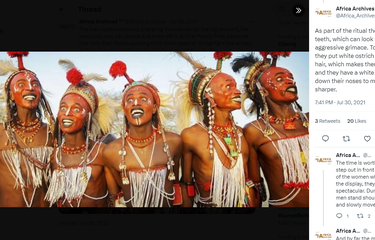 Tangkap layar laki-laki Suku Wodaabe Niger saat melakukan Festival Gerewol (Twitter/@Africa_Archives).