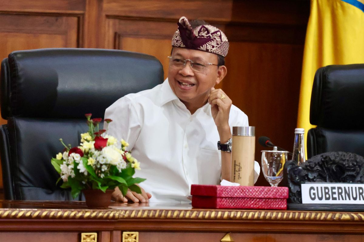 Gubernur Bali Wayan Koster dalam Rapat Koordinasi (Rakor) P4GN Wilayah Provinsi Bali Tahun 2026 yang digelar di Gedung Wiswa Sabha Utama, Kantor Gubernur Bali, Kota Denpasar, Bali, Kamis (5/2/2026).
