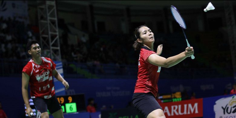 Pasangan ganda campuran Alfian Eko Prasetya/Marsheilla Gischa Islami tampil pada laga Chinese Taipei Open 2018.