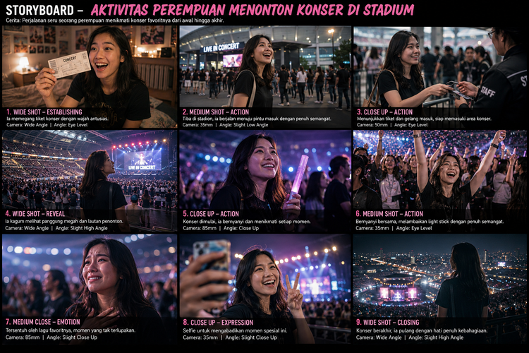Storyboard pergi konser bikinan ChatGPT.