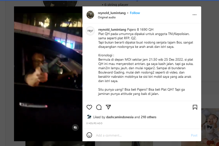 Pengguna pelat nomor QH lakukan aksi arogan di jalan dengan menodongkan senjata