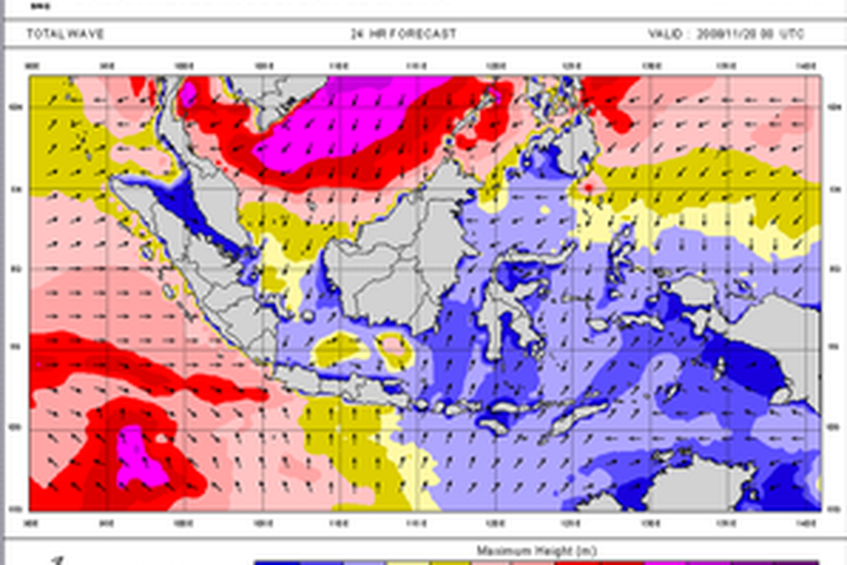 Prakiraan Gelombang Laut Maksimum di Wilayah Indonesia pada 20 November 2008