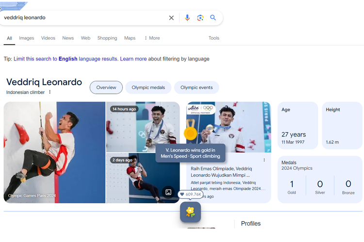 Google memberikan medali emas virtual untuk atlet Indonesia Veddriq Leonardo