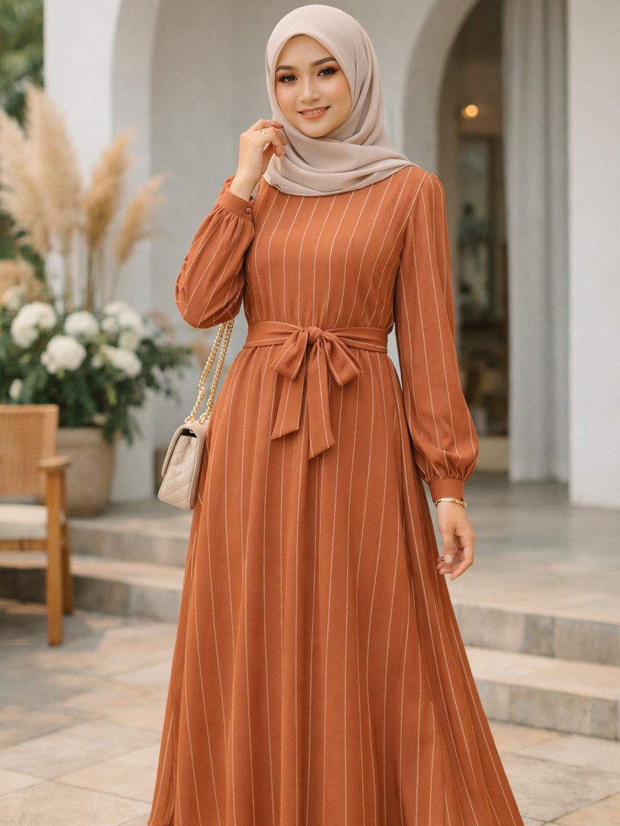 Dress Warna Bata yang Hangat dan Kekinian.