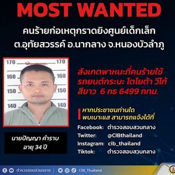 Gambar dari halaman Facebook Biro Investigasi Pusat Thailand ini menunjukkan gambar mantan polisi Panya Khamrab, yang diyakini telah membunuh sedikitnya 30 orang di sebuah penitipan anak di provinsi utara Thailand, Nong Bua Lam Phu.