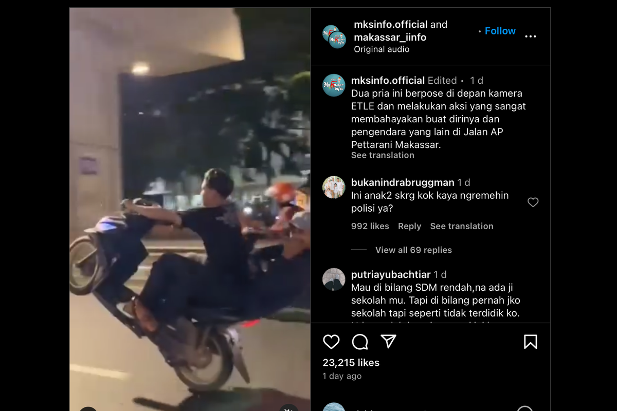 Aksi pengendara motor ugal-ugalan di jalan