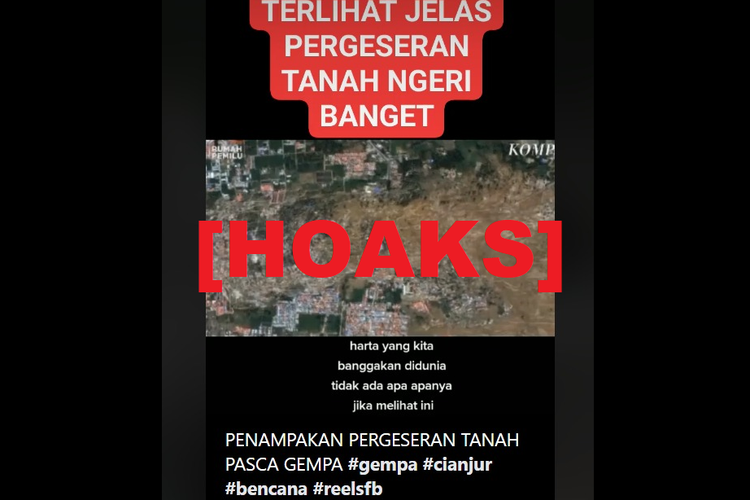 Video ini berasal dari peristiwa likuifaksi tanah di Palu, Sulawesi Tengah pada 2018, namun diklaim sebagai pergeseran tanah di Cianjur akibat gempa Senin (21/11/2022).