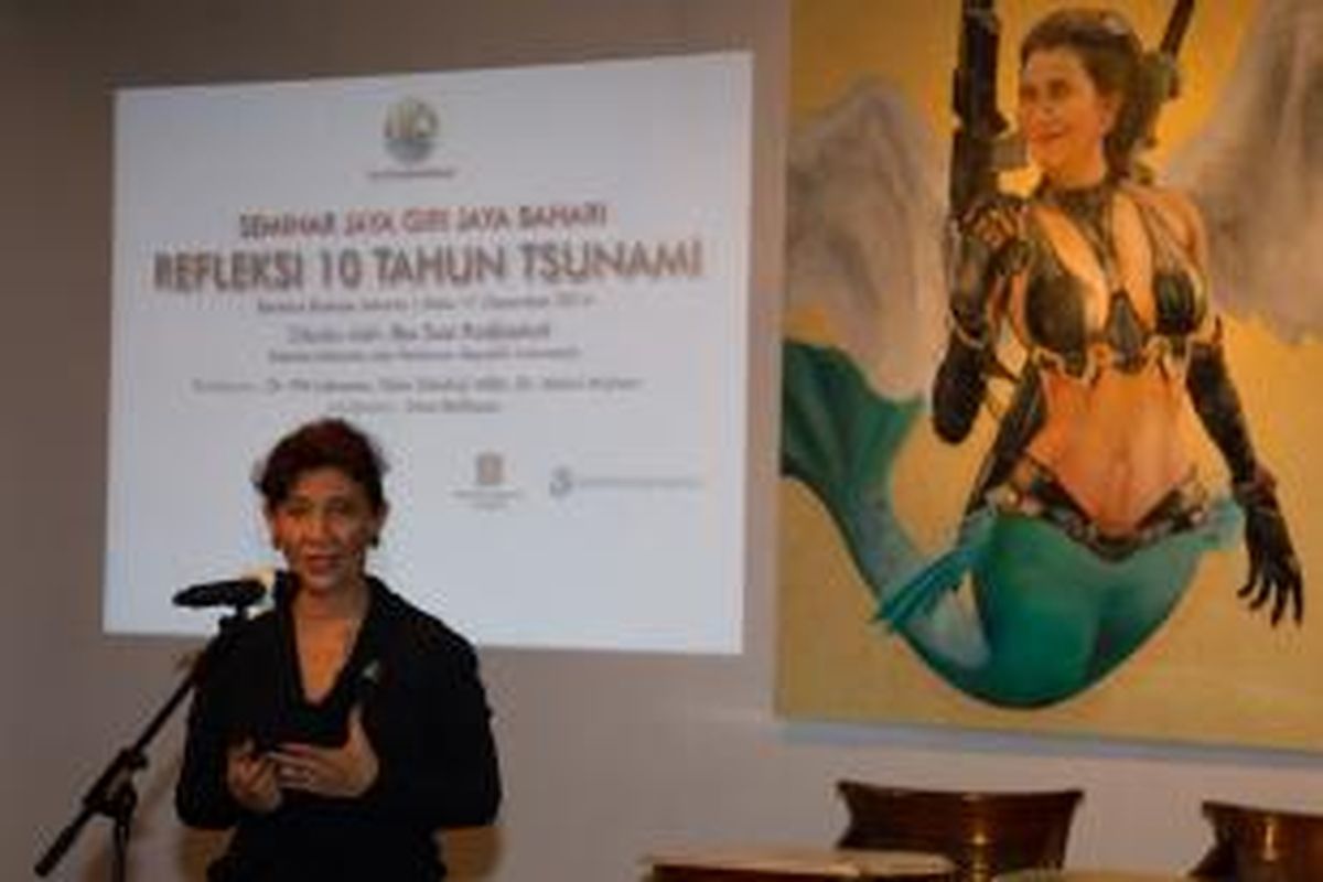 Menteri Kelautan dan Perikanan Susi Pudjiastuti saat membuka Seminar Peringatan 10 Tahun Tsunami Aceh di Bentara Budaya Jakarta, Rabu (17/12/2014).