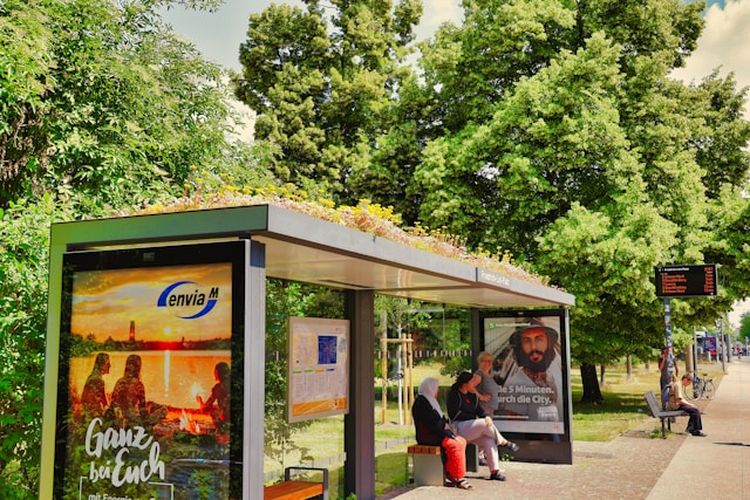 ilustrasi halte bus hijau