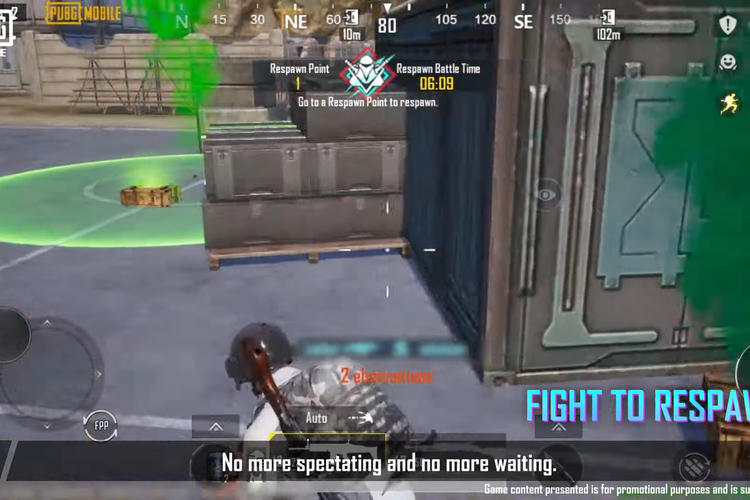 PUBG Mobile versi 3.0 menghadirkan fitur Respawn Battle. Pengguna yang mati diberi kesempatan untuk bertarung dengan musuh lainnya agar bisa respawn kembali di match.